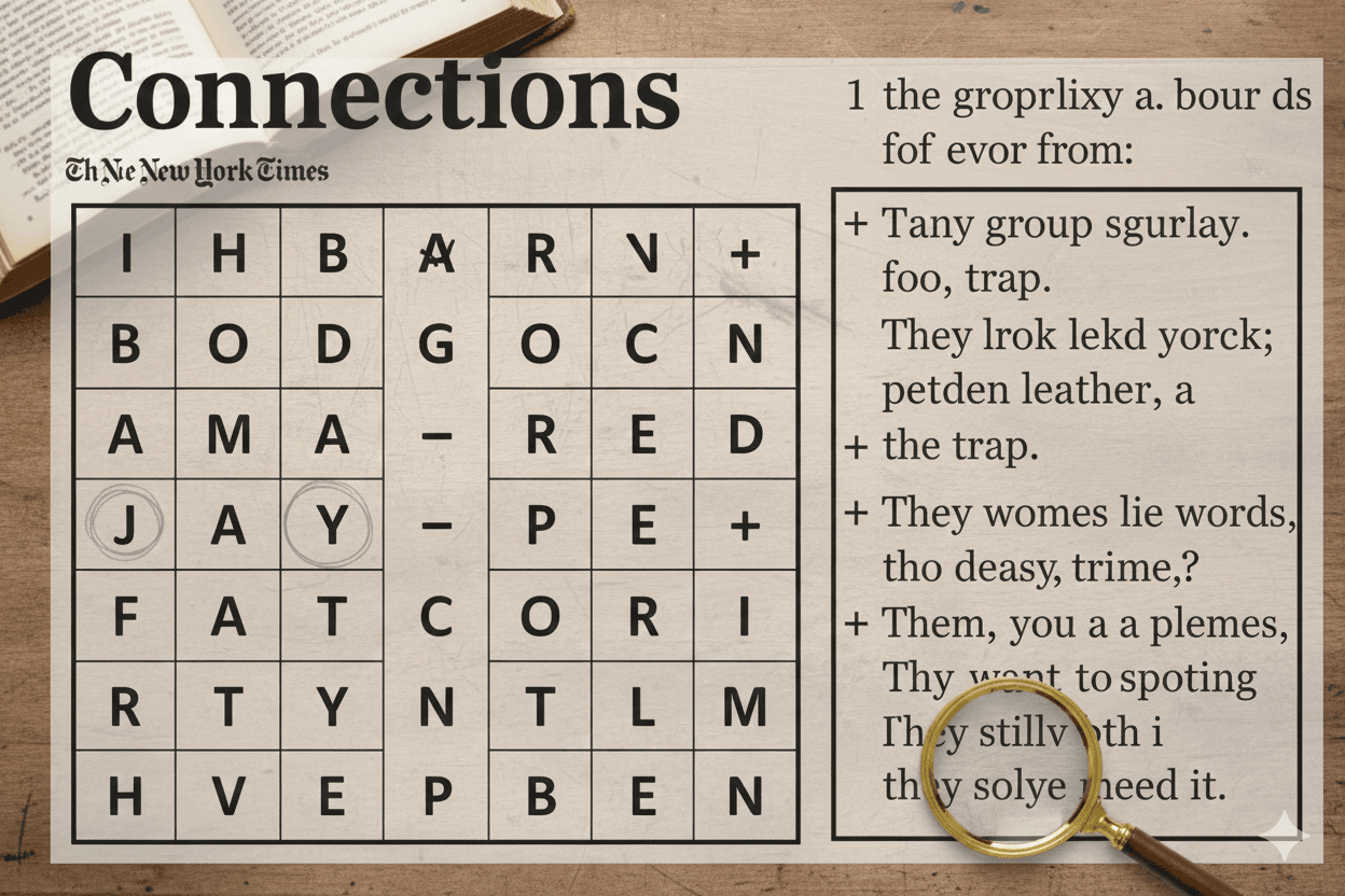 Connections-style word puzzle board with premium look